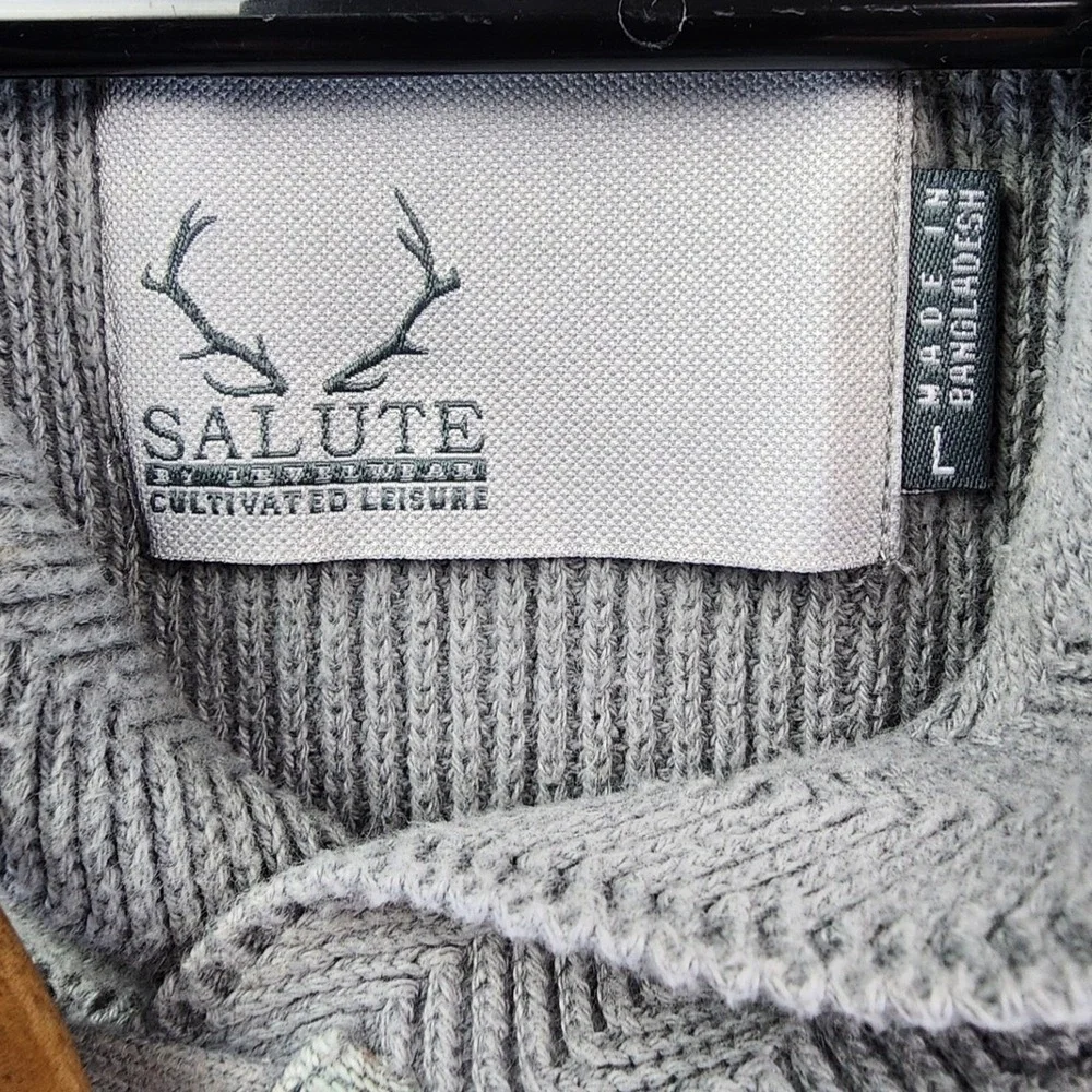 Salute Men L Gray Shawl Neck Minnesota Wild Cable Knit Toggle Sweater NHL Hockey